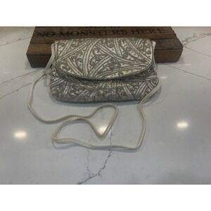 Vintage Beaded Evening Clutch Bag White Satin Silver Sequin READ